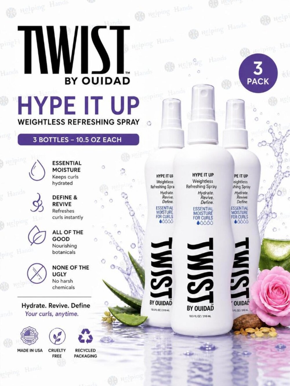 3 TWIST Hype It Up by Ouidad 10.5 Oz Curly Dry Hair Weightless Refreshing Spray